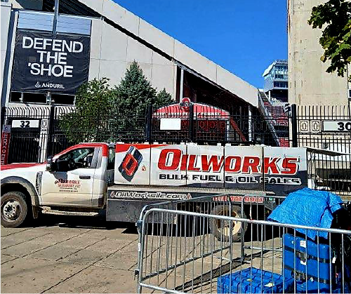 Oilworks truck outside the shoe